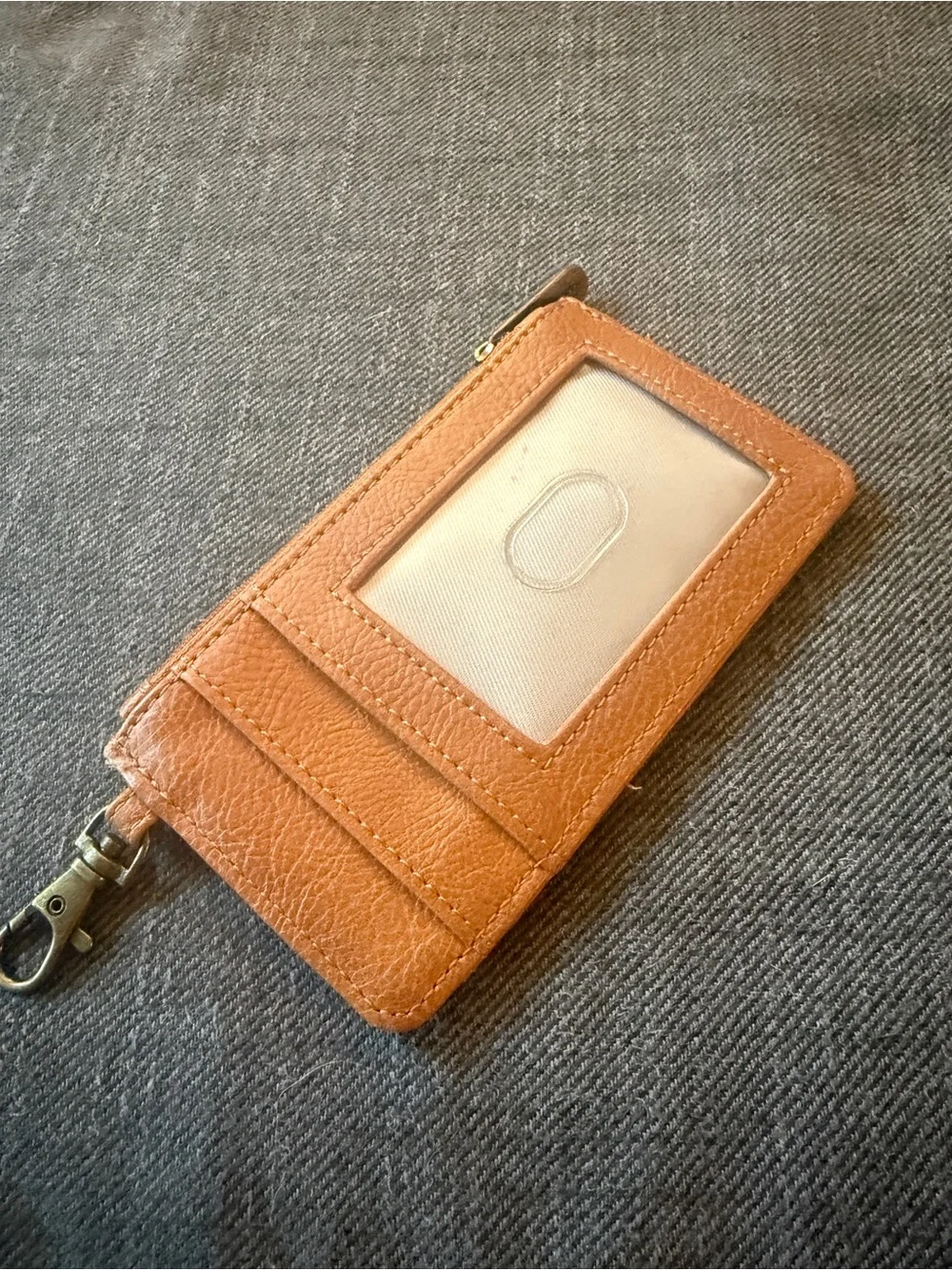 Thirty-One Tan Leather Card Holder with Key Clip